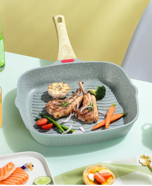 Großhandel B2B Multifunktionale Omelette Antihaft-Steak-Pfanne + Grüne Zange